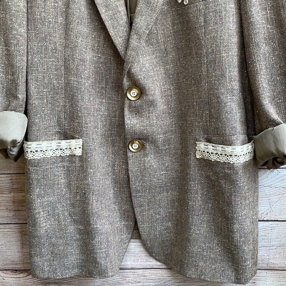 VINTAGE BOHO COTTAGE CORE UPCYCLED TWEED BLAZER - Picture 3 of 12